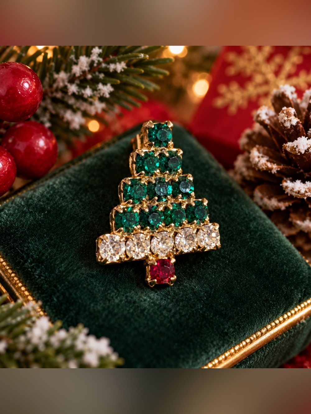 Vintage Rhinestone Christmas Tree Scatter Brooch